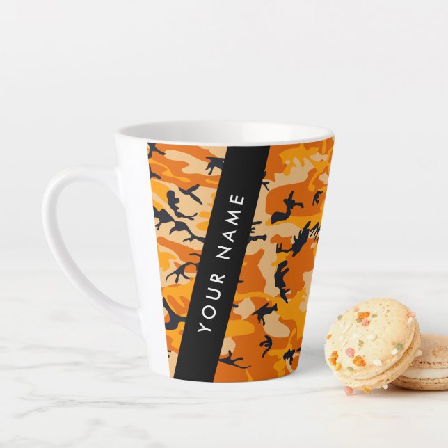Orange Camouflage Your name Personalise Latte Mug (In Situ)