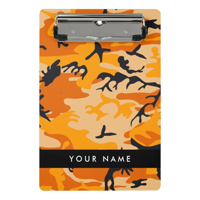 Orange Camouflage Your name Personalise Mini Clipboard (Front)