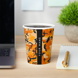 Orange Camouflage Your name Personalise Paper Cups