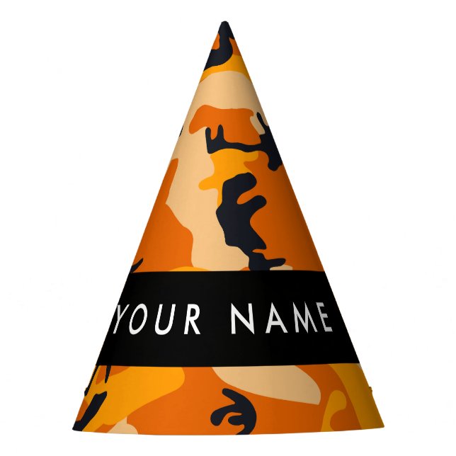 Orange Camouflage Your name Personalise Party Hat (Front)