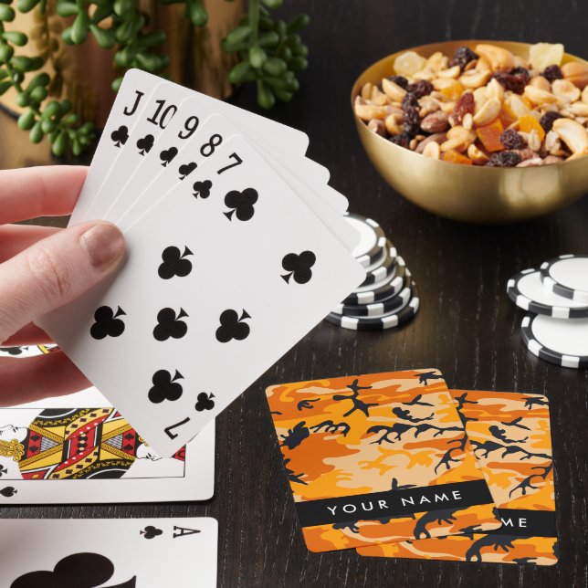 Orange Camouflage Your name Personalise Playing Cards (In Situ)