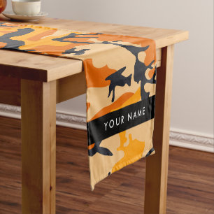 Orange Camouflage Your name Personalise Short Table Runner