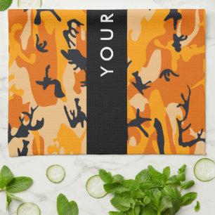 Orange Camouflage Your name Personalise Tea Towel