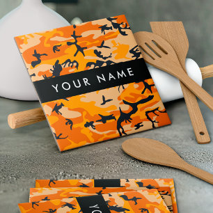Orange Camouflage Your name Personalise Tile