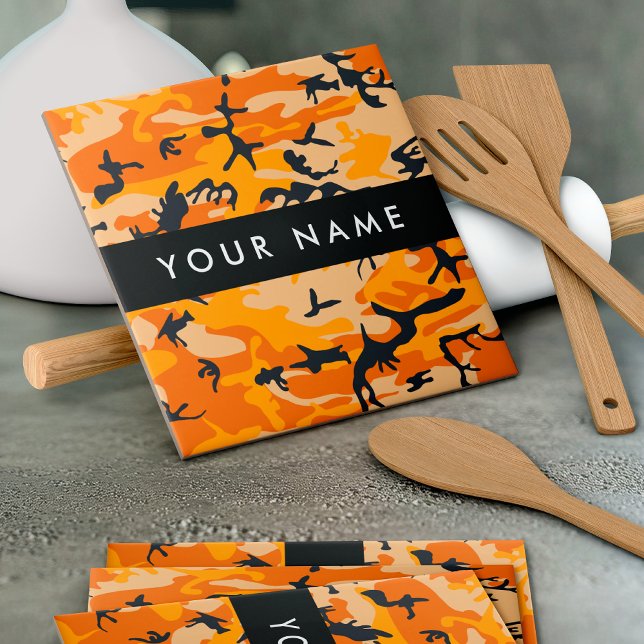 Orange Camouflage Your name Personalise Tile (Creator Uploaded)