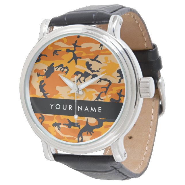 Orange Camouflage Your name Personalise Watch (Angled)