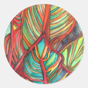 Orange Canna leaves watercolor original art Classic Round Sticker