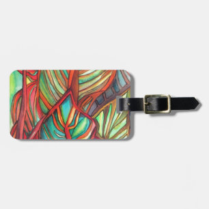 Orange Canna leaves watercolor original art Luggage Tag