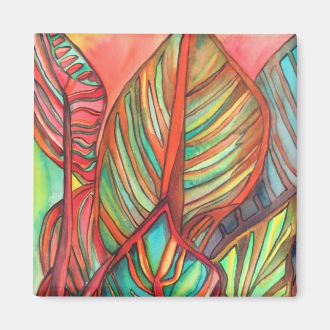 Orange Canna leaves watercolor original art Magnet (Front)