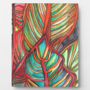 Orange Canna leaves watercolor original art Plaque
