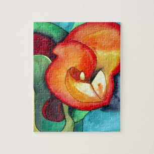 Orange Canna lily flower original watercolor art Jigsaw Puzzle