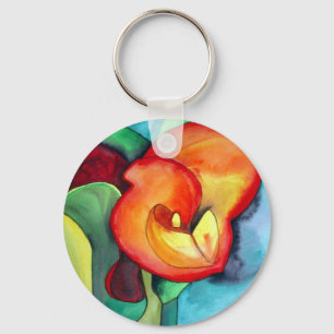 Orange Canna lily original watercolor art Key Ring