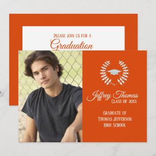 Orange Cap & Leaves Grad Invitation 5" x 7"