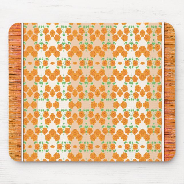 Orange Carpet Style Flowered Designer Mouse Pad (Front)