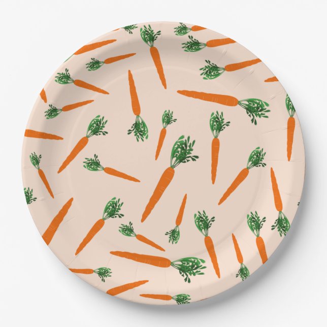 Orange Carrot Pattern Paper Plate (Front)