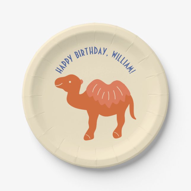 Orange Cartoon Camel Birthday Party Personalised Paper Plate (Front)