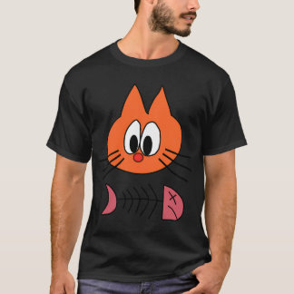 Orange cartoon cat with remains of a fish. T-Shirt