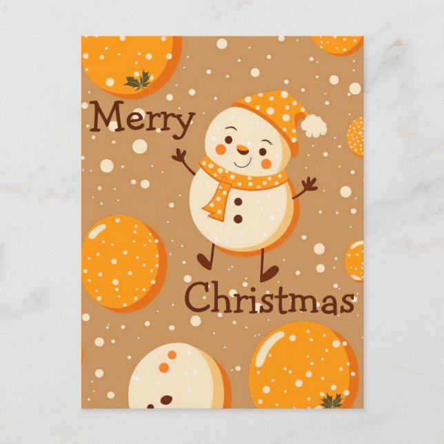Orange Cartoon Christmas Card with Snowman (Front)