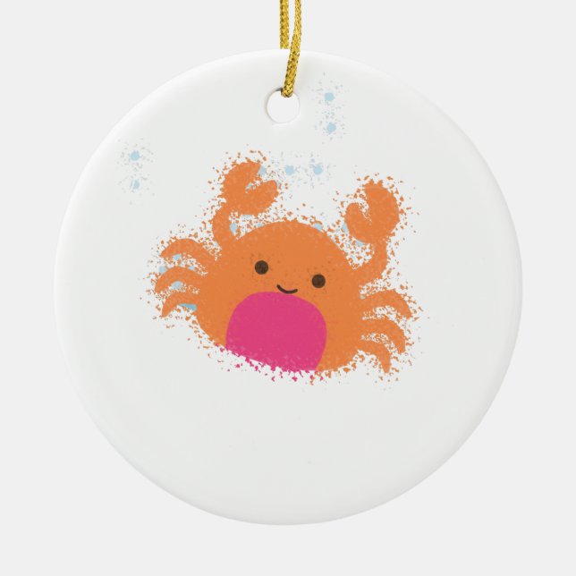 Orange Cartoon Crab Ceramic Tree Decoration (Front)