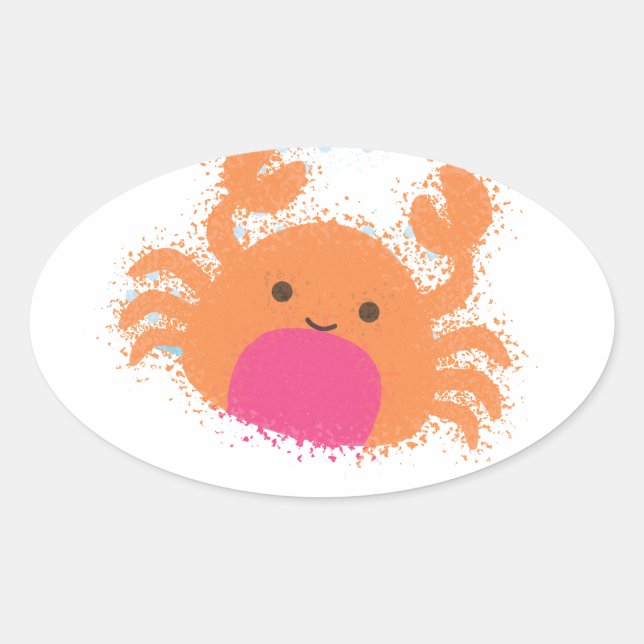 Orange Cartoon Crab Oval Sticker (Front)