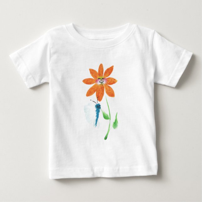 Orange Cartoon Flower with Face Baby T-Shirt (Front)