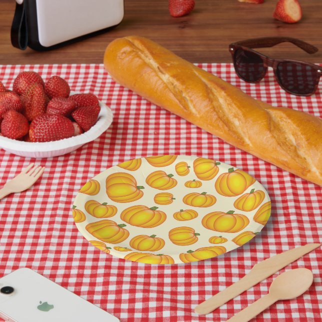 Orange Cartoon Pumpkin Pattern Paper Plate (Picnic)