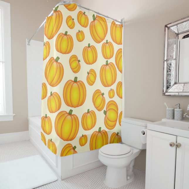 Orange Cartoon Pumpkin Pattern Shower Curtain (In Situ)