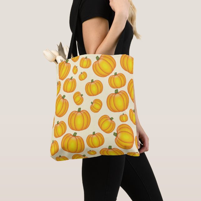Orange Cartoon Pumpkin Pattern Tote Bag (Close Up)