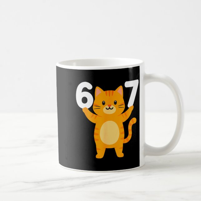 Orange Cat 67 Meme Six Seven Funny Cat Lover  Coffee Mug (Right)