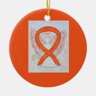 Orange Cat Awareness Ribbon Angel Ornaments