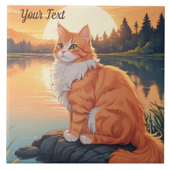 Orange Cat by Lake Tile (Front)