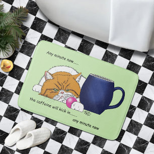 Orange Cat Coffee Mug Blue Bath Mat