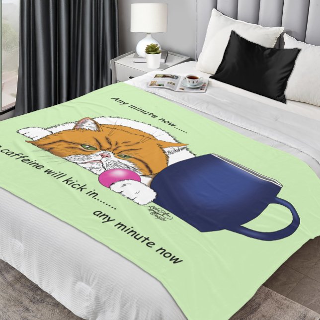 Orange Cat Coffee Mug Blue Fleece Blanket (Creator Uploaded)
