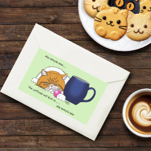 Orange Cat Coffee Mug Blue Rectangular Sticker