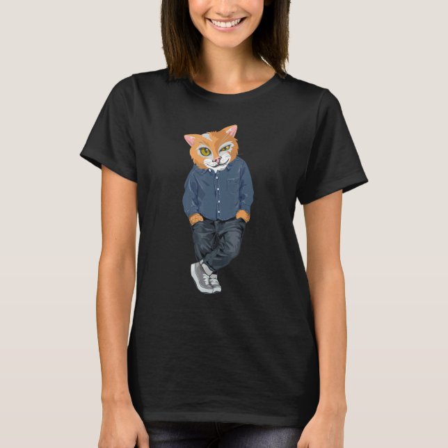 Orange Cat Cool and  Cat T-Shirt (Front)