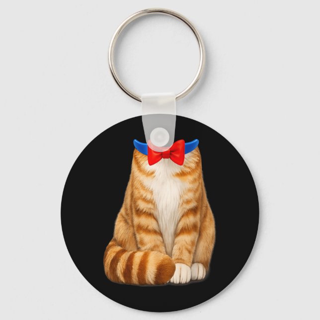 Orange Cat Costume Tabby Bow Tie Cute Funny Pet Key Ring (Front)