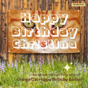 Orange Cat Custom Happy Birthday Banner