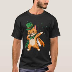 Orange Cat Dabbing St Patricks Day Leprechaun Iris T-Shirt