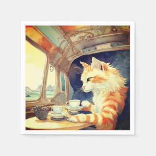 Orange Cat Drinking Tea  Napkin
