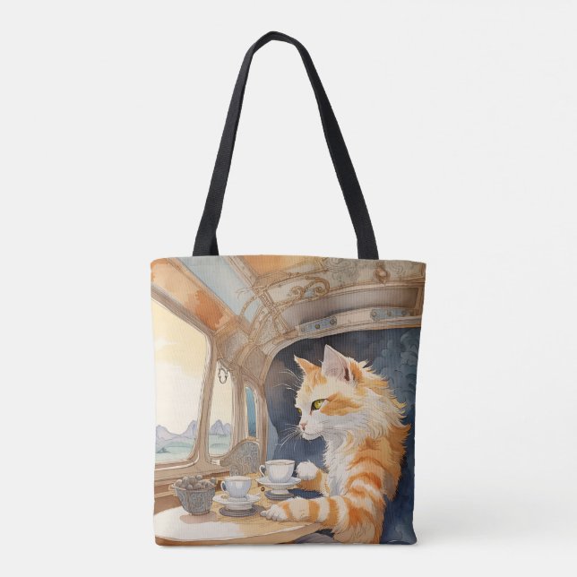 Orange Cat Drinking Tea  Tote Bag (Back)