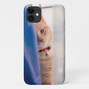 Orange cat face up close necklace,blue Case-Mate iPhone case