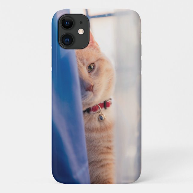 Orange cat face up close necklace,blue Case-Mate iPhone case (Back)