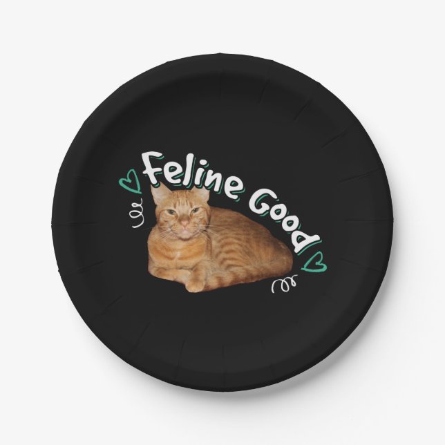 Orange Cat - Feline Good Pun Paper Plate (Front)