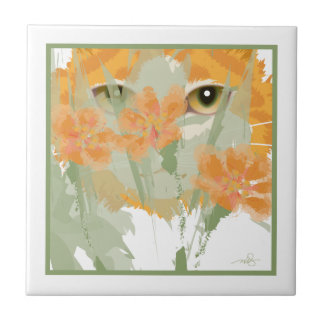 Orange Cat Foliage Peeper Tile