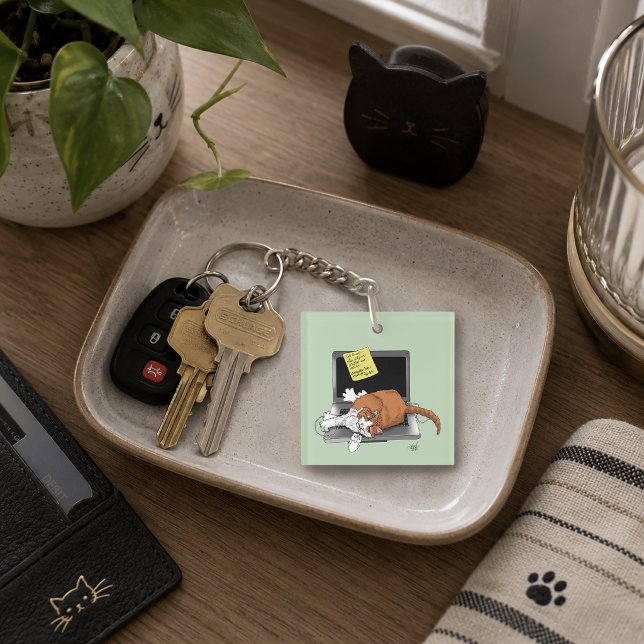 Orange Cat Funny Laptop Green Work Home Key Ring (Creator Uploaded)