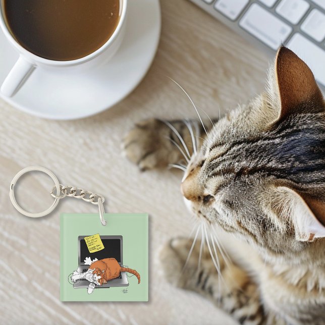 Orange Cat Funny Laptop Green Work Home Key Ring (Creator Uploaded)