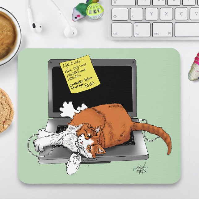 Orange Cat Funny Laptop Green Work Home Mouse Pad (Creator Uploaded)
