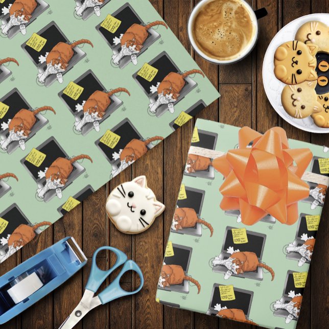 Orange Cat Funny Laptop Wrapping Paper (Creator Uploaded)