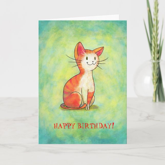Orange Cat Greeting Card(customisable) Card (Front)