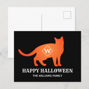Orange Cat Happy Halloween Family Name Holiday Postcard